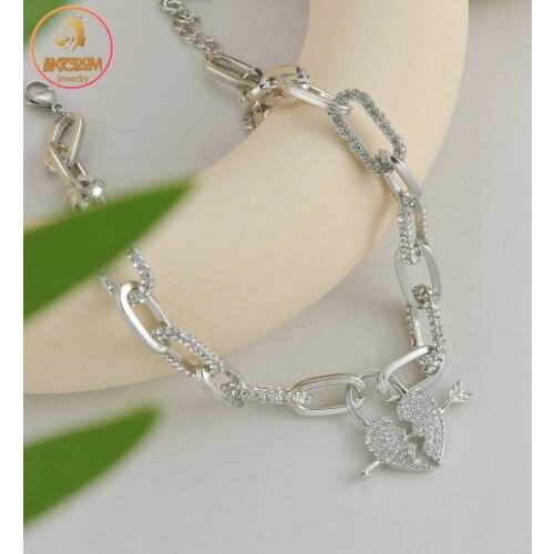 Akizoom Fashion Diamond Stainless Steel Clavicle Chain Pierce Heart With Arrow Necklaces for Women Girls Jewelry Party Gift