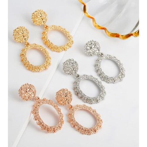 Fashion Geometric Circle Oval Dangle Earrings for Woman Girl Crystal Rose Gold Gold Silver Color Earring Charm Jewelry