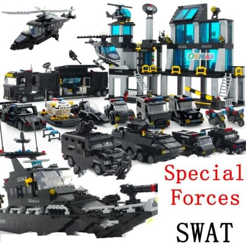 Military police Station SWAT vehicle car bus sets weapon building blocks bricks kits helicopters city arms Patrol special forces