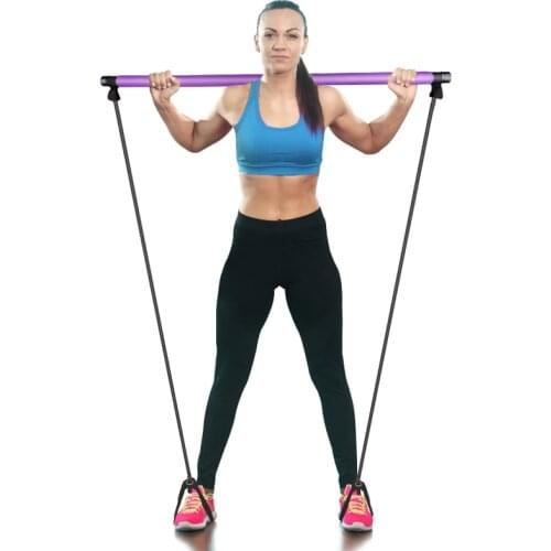 Fitness Sport Pilates Bar Kit Gym Workout Stick Pilates Training Elastic Bands Body Building Puller Yoga Rope