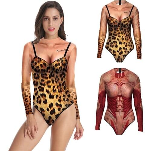 2021 New Ladies Leopard Print Sexy Swimwear Ladies Swimwear Long Sleeve One-piece One-piece Swimwear Party Wear