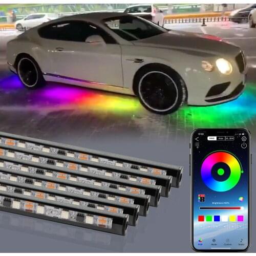 OKEEN 6pcs Waterproof Car Underglow LED Lighting Kit RGB Neon Accent Underbody Strips Multi Modes with Wireless Remote Control