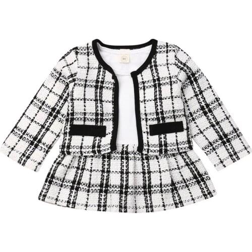 Infant Kid Girl autumn Outfit Clothes Long Sleeve Plaid Coat Tops Tutu Skirt princess Party Dress 2Pcs Warm Set