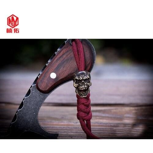 Outdoor EDC Tool Original Dark Skull Handmade Brass Knife Beads Paracord Pendant Personality Pendant