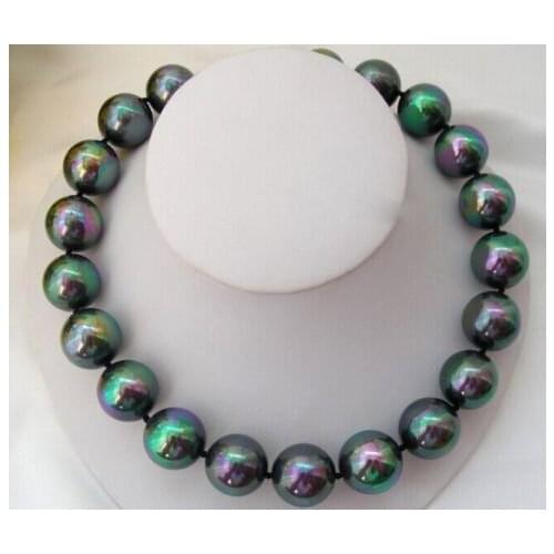 Genuine 16mm Black AB Sea Shell Pearl Necklace 18'' AAA