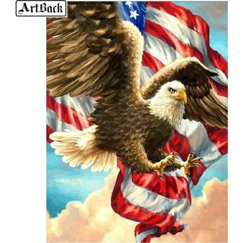 ArtBack Full Square 5d Diy Diamond Cross Stitch American Flag Eagle Diamond Painting 3d round drill Mosaic Art Sticker
