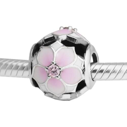 QANDOCCI 925 Sterling Silver Magnolia Bloom Charm Bead Fits Pandora Bracelets Diy Jewelry Making 2017 Spring Collection