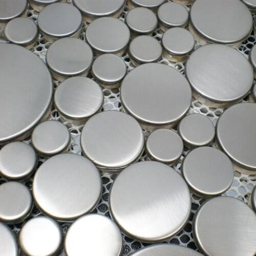 Various different size round shape silver drawbench stainless steel metal mosaic tiles for kitchen backsplash bathroom shower