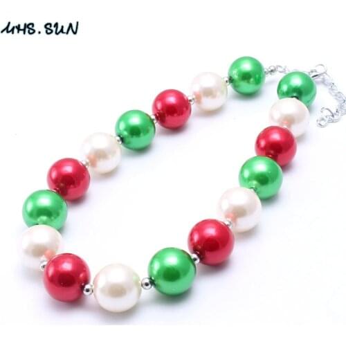 MHS.SUN Christmas Pearl Beads Necklace Child/Kids/Girls Festival Chunky Bubblegum Necklace For Baby Toddler Party Gift Charming