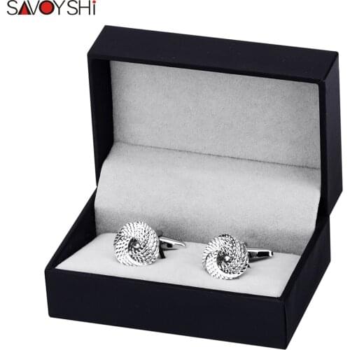 SAVOYSHI Classic Simple Knot Cufflinks for Mens High Quality Silver color Metal Cuff links Special Gift Free engraving name