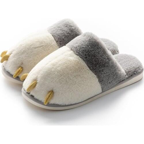 Women Men Slippers Flips Flops Winter Warm Shoes Cartoon Bear Claw Fashion Platform Home Slides Non-slip Couple Flats Indoor