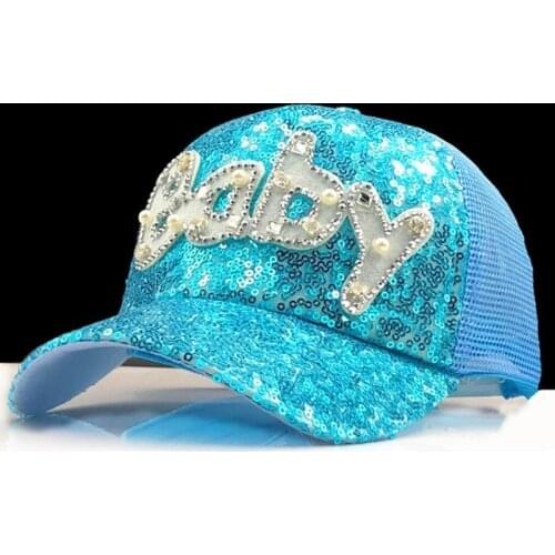 Girls Sequins Sun Hats Kids Snapback Mesh Baseball Cap With Pearl Funny Hats Spring Summer Hip Hop Boy Hats Caps
