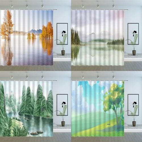Natural Scenery Shower Curtains Four Seasons Landscape Funny Animal Flower Plant Pattern Bathroom Decor Fabric Hanging Curtain