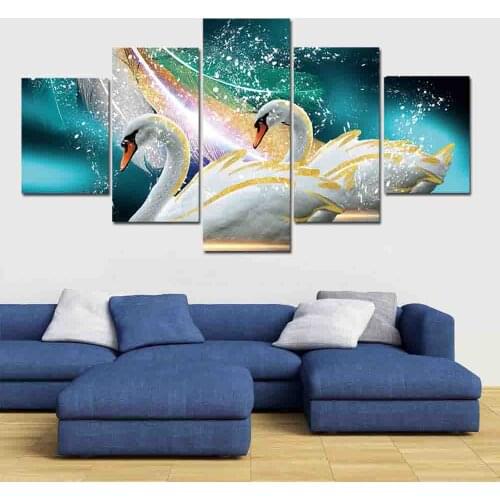 5 Pieces Modern HD Printed Canvas Painting Home Decor Animals Swan Poster Modern Wall Art Picture For Hotel Living Room