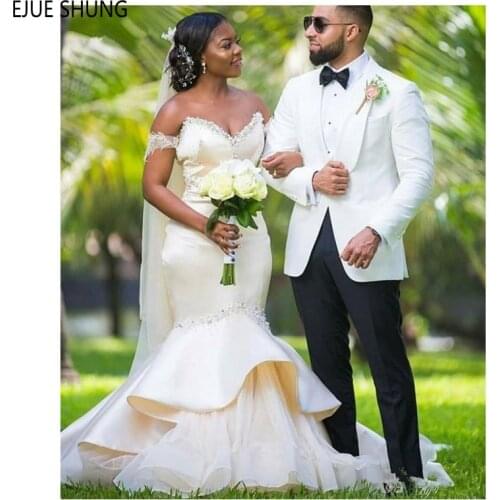 EJUE SHUNG Latest Mermaid Wedding Dresses Off the Shoulder Crystal Ivory African Wedding Gowns Bridal Dresses Vestido De Novia