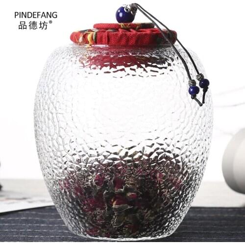 PINDEFANG Retro Artistic Heat-resistance Glass Tea Canister Airtight Cloth Cork Lid Storage Kitchen Storage Display Caddy Tank