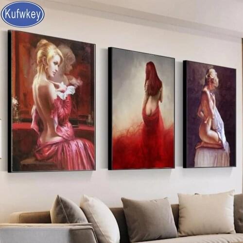 Triptych Sexy Lady Diamond Painting Woman Portrait Diamond Embroidery 3 Piece Set Diamond Mosaic Modern Decor Home Art