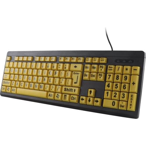 T801 Big Black Letter Print Yellow Button USB Wired Keyboard Waterproof Home 104 Keys Keyboard For Elderly & Low Vision