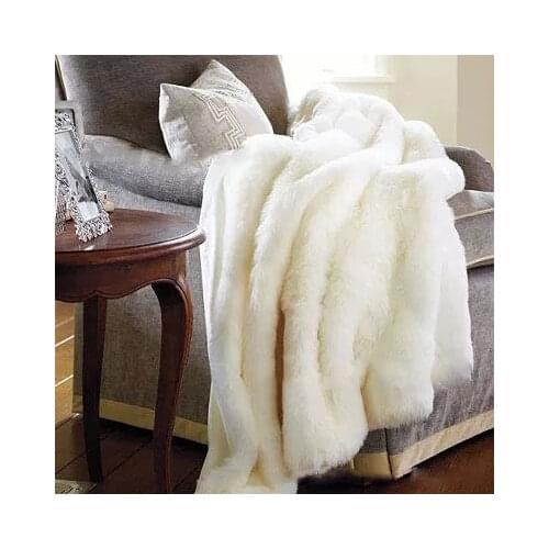 Thickened Imported Rabbit and Fox Fur Blanket Model Room Decoration Bed End Super Soft Sofa Blanket