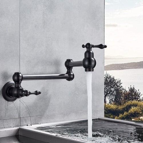 Vidric Bronze Black Nickel Pot Filler Double Joint Spout Folding Stretchable Swing Arm Wall Mounted Brass Kitchen Faucet Tap