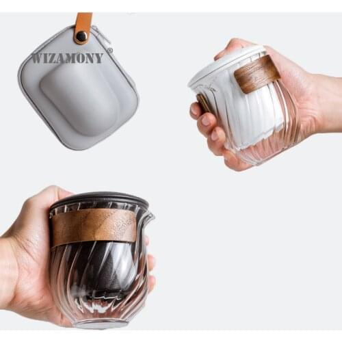 WIZAMONY Portable travel glass tea set fast guest cup anti scald one pot two or three cups tea set hand gift set