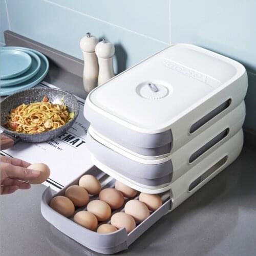Egg Storage Box Pull-push Organizer Boxes Plastic Capacity Egg Refrigerator Organizer Kitchen Accessories Storage Containers