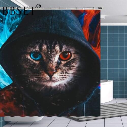 Funny Animals Shower Curtain Ruthless Cat In A Hat Pattern Waterproof Multi-size Douchegordijn Bathroom Decor with 12 Hooks