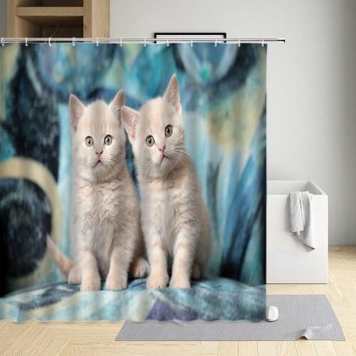 Animal Shower Curtain Cute Funny Cat Pet Dog Brown Bear Gray Wolf Chinchilla Bathroom Curtain Decoration Household Sets With Hoo