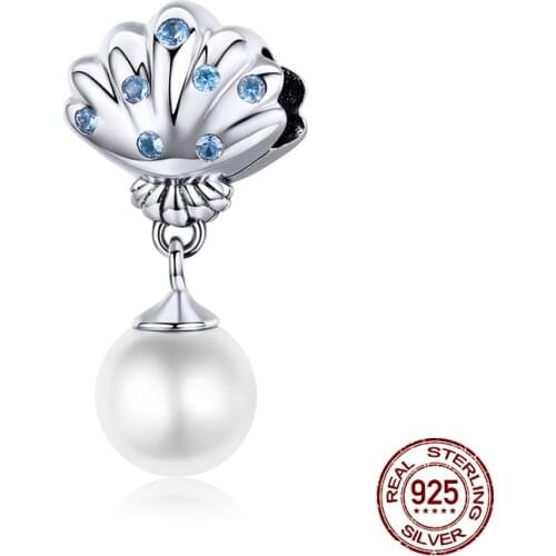 Shell Pearl Necklace Pendant for Pandora Charm Bracelet Beads Woman DIY Luxury Jewelry 925 Sterling Silver Charm Original