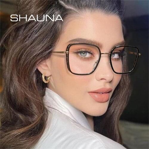 SHAUNA Retro TR90 Metal Spring Hinge Square Women Glasses Frame Clear Anti Blue Light Eyewear Men Optical Frame