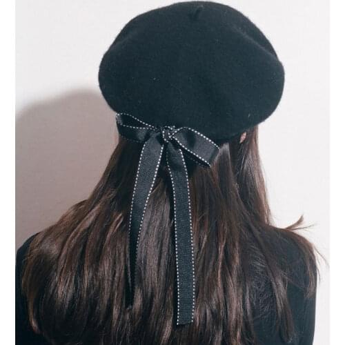 2018 New Style Women Faux Cotton Berets Lace-up Bowknot Beret Hats French Style Hats Cap Winter Fashion