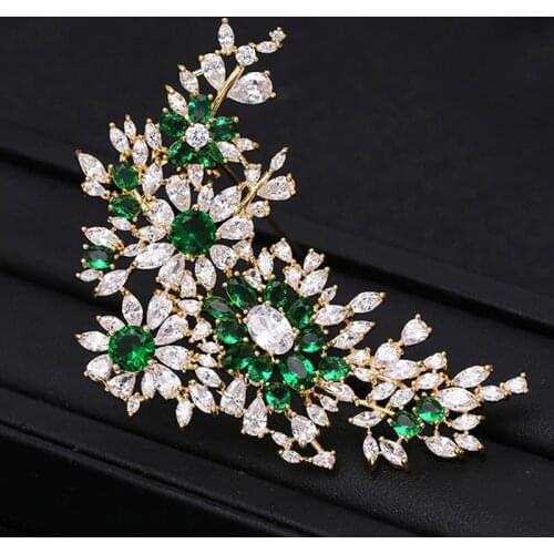 Zlxgirl bridal jewelry crystal Cubic zircon copper brooch jewelry Classic Decoration flower Corsage Pins christmas gifts