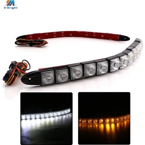 2pcs 12V White and Amber 12 SMD Led Lamps DRL Snake Flexible Curved All Daytime Running Light Turn Signal Warning Driving Lights