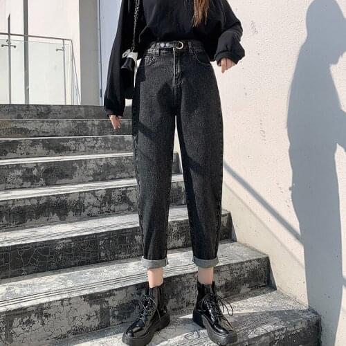2021 Winter Fashion Jeans for Women 16-28years Old Loose Casual Hight Ankle-Length Pants Blue Gray