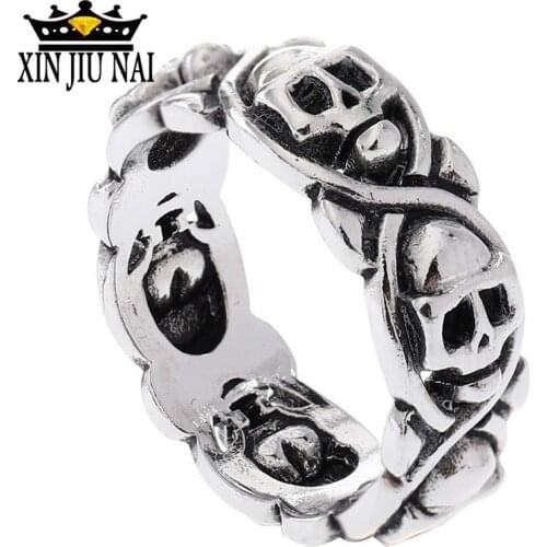925 anillos silver Halloween Full Circle Skull Ring Retro Thai Silver Jubilee Ring Rock Punk Party Mens Ring Jewelry za 2018
