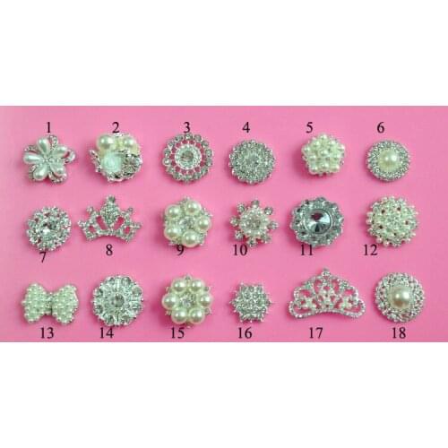 Free shipping 20~30mm pearl rhinestone button flatback MIX STYLES 50PCS/LOT
