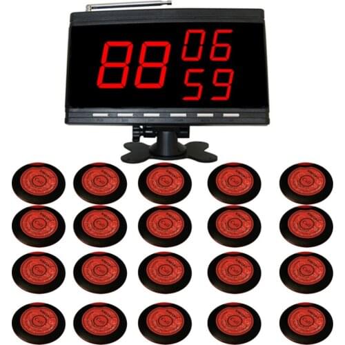 SINGCALL Wireless Calling System, 20pcs Red Pagers APE700 and 1pc Black Call Number Display, Three Groups Digits APE9300