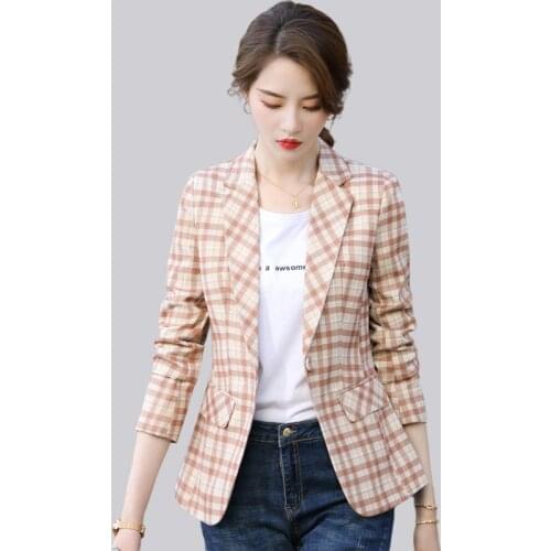 Elegant Plaid Half Sleeve Blazers Jackets Coat for Women Spring Summer Business Work Wear OL Styles Blazer Professional Blaser