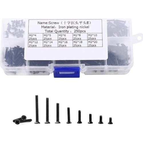 250Pcs Black Flat head machine Phillips Screws Iron nickel plated Nuts Cover Bolts Furniture Exterior Decor Hardware Fasteners