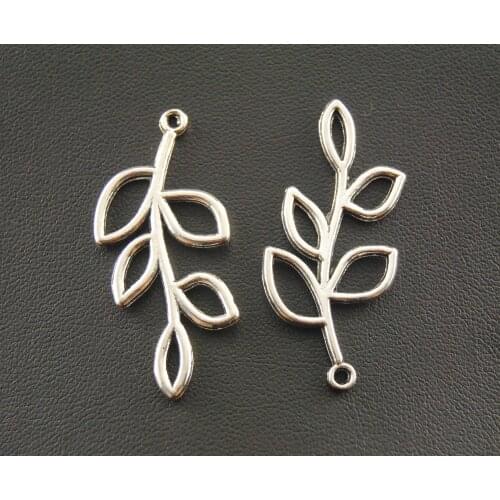 30 pcs Zinc alloy for DIY Silver Color Bronze Metal Filigree Leaf Branch Charm 19x38mm A19/A131