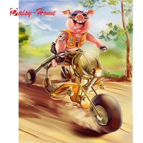 DIY 5D Diamond Painting Pig MotorbikAnimal Embroidery Cross Stitch Mosaic Full Square Round Rhinestones Wall Sticker Decor Gift