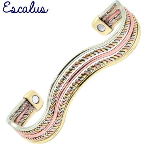 Escalus Pure Copper Bangle Magnetic Wave Shape Healing 3-Tone Health Bio Jewelry For Ladies Wristband And Fashion Bracelets