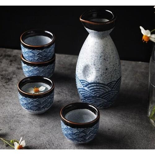 ANTOWALL Japanese Style Hip Flask Sake Wine Warm Chinese Wine Set Home Ceramic Sake Wine Set