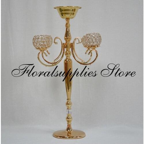 5 Arms Crystal Candelabras Wedding Candelabrum With Nice Flower Bowl Metal Candle Holders Christmas Home Decoration 10 pcs / lot