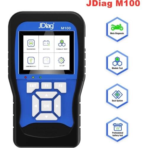JDiag M100 Motorcycle Scanner Universal Motorbike Diagnostic Tool 12V Battery Tester Intelligent Dual System Moto Scan Tool