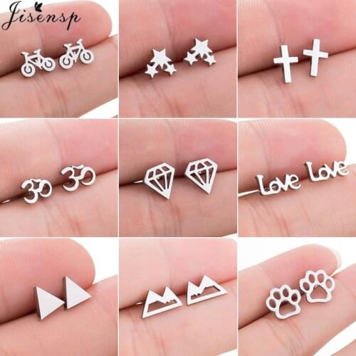 Jisensp Fashion Small Deer Stud Earrings for Women Kids Stainless Steel Jewelry Earing Cute Star Paw Earrings Christmas Gift