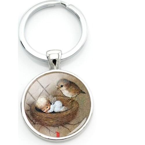 TAFREE Classic Baby Angel Painting Key Holders Cute Animals Life Key Play For Boys Girls Birthday Glass Beads Jewelrys