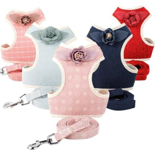 Breathable Small Dog Pet Harness and Leash Set Flowers Puppy Cat Vest Harness Collar for Chihuahua Pug Bulldog Cat Arnes Perro
