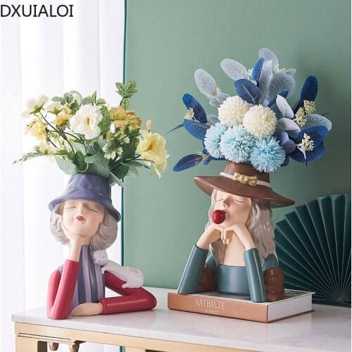 DXUIALOI Nordic creative girl vase resin crafts living room dining table flower arrangement vase decoration housewarming gift