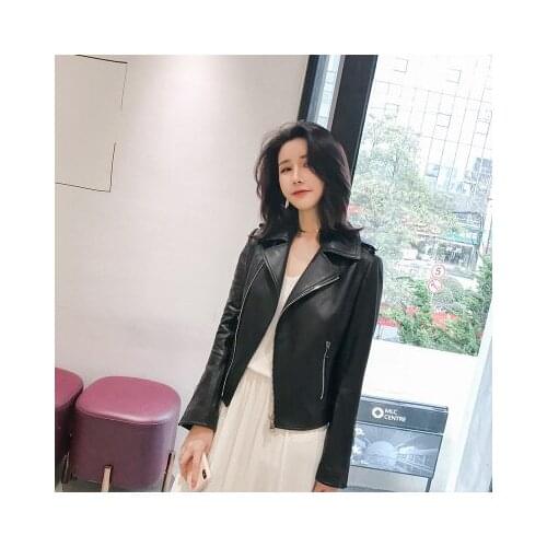 Spring Women Genuine Real Sheep Leather Jacket R2